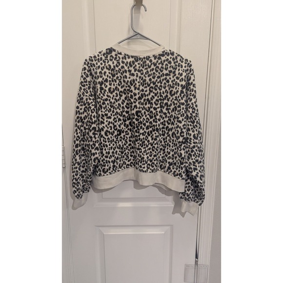 Old Navy boxy fit Leopard Loose Half-Zip French Terry Sweatshirt Size Medium - Picture 4 of 5